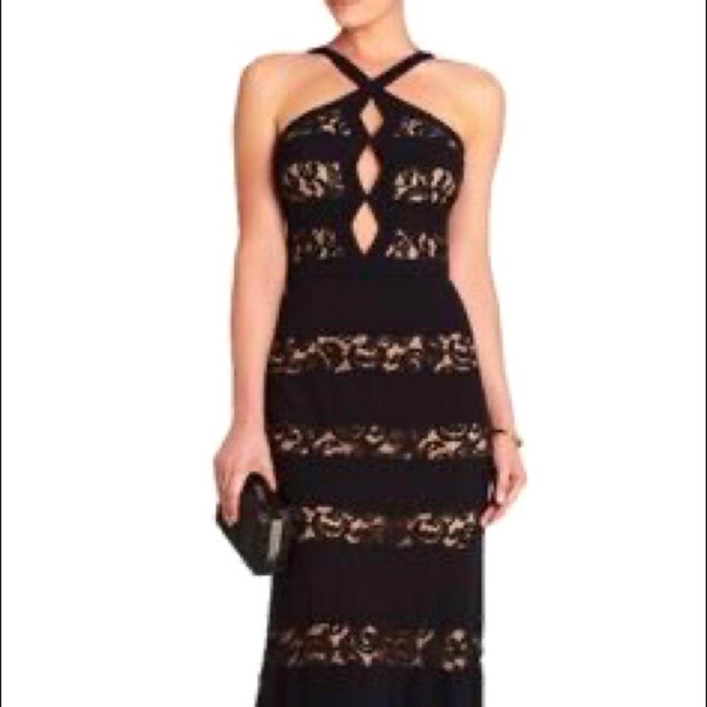 BCBG Katarina Halter neck cutout black gown
